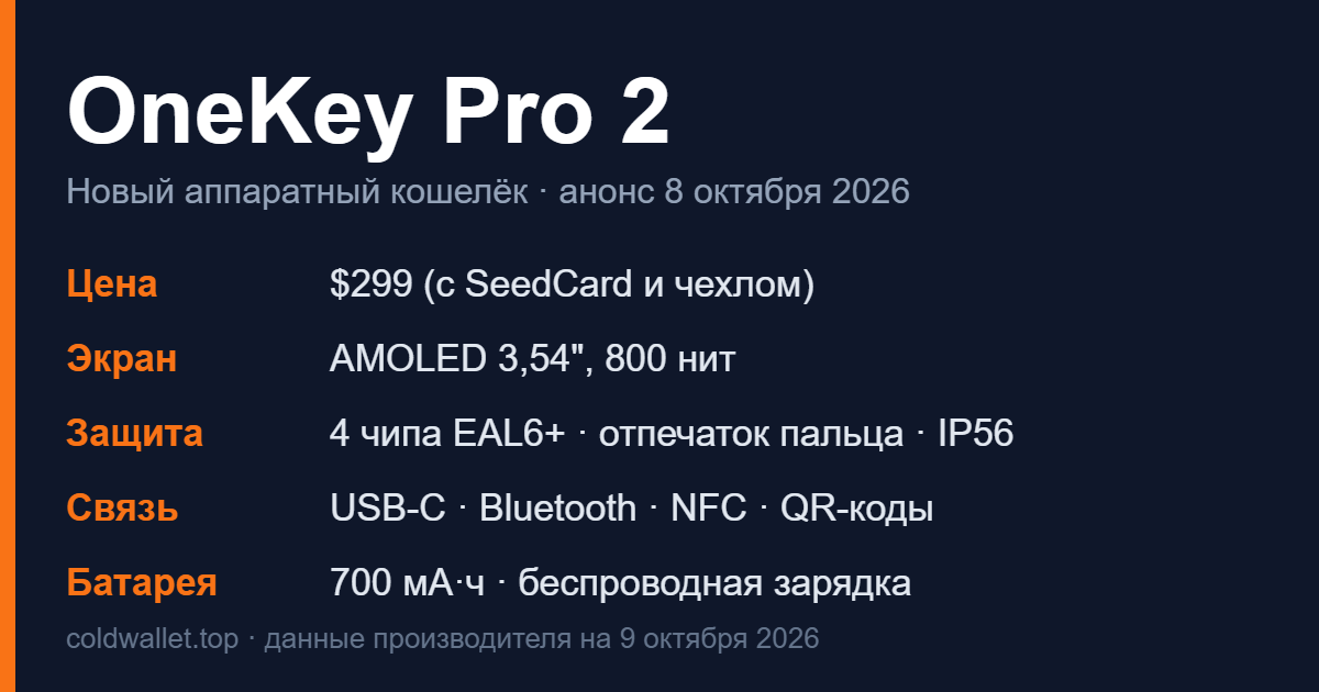 OneKey Pro 2: ключевые характеристики кошелька — цена, экран, защита и подключение